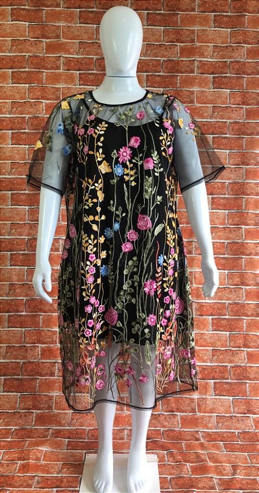 VESTIDO TULE FLORES PLUS SIZE