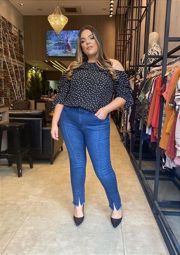 CALÇA JEANS SKINNEY AZUL PLUS SIZE
