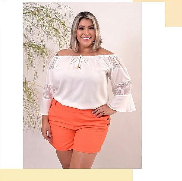 BLUSA CIGANINHA DE MANGA FLARE RENDA BRANCO PLUS SIZE