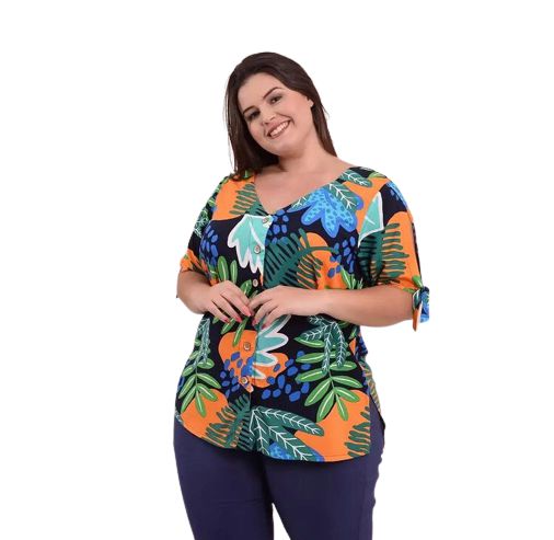 BLUSA BOTÃO MANGA CURTA PLUS SIZE