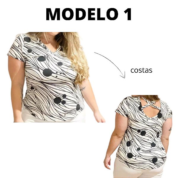 BLUSA BASICA PRETO & CREME PLUS SIZE