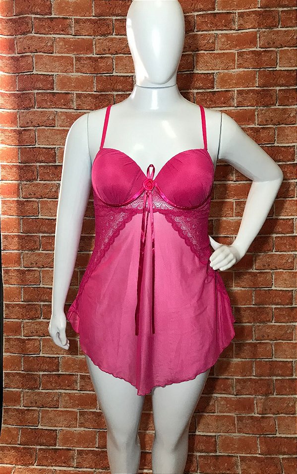 CAMISOLA DE RENDA E TULLE PLUS SIZE
