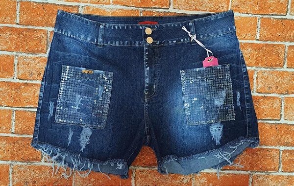 SHORTS JEANS LANTEJOULA DESFIADA