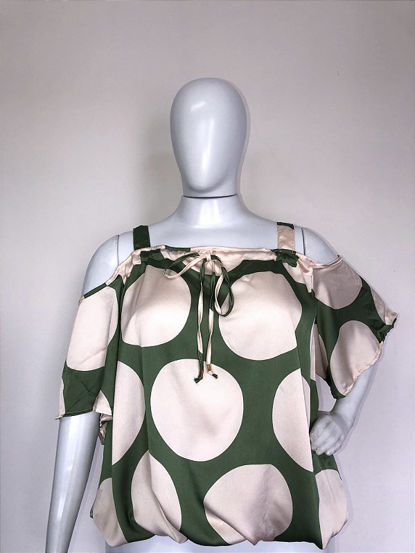 BLUSA CIGANA DE POAS VERDE E CREME