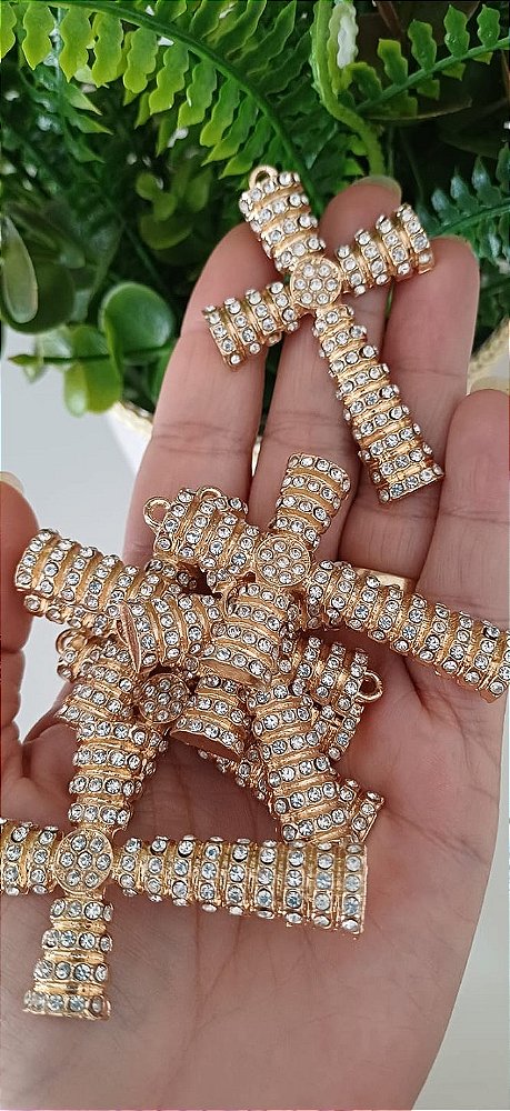 Crucifixo Tubular Médio Com Strass