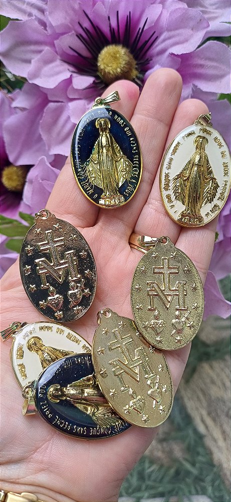 Pingente Grande Medalha Milagrosa Resinada