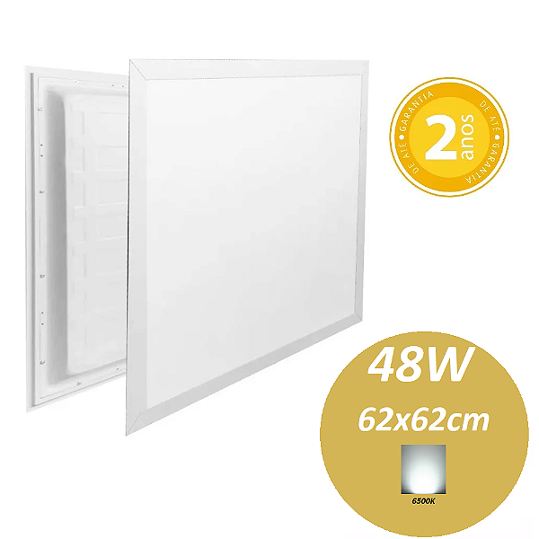 Luminária Comercial Painel Plafon Led 48W de Embutir Quadrada 62x62cm 6500K