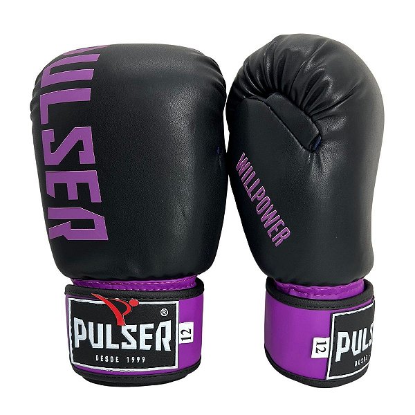 Luva de Boxe / Muay Thai Feminina 12oz PU - Preto com Roxo Minimal - Pulser  - PRALUTA SHOP - Sua Loja de Equipamentos de Luta