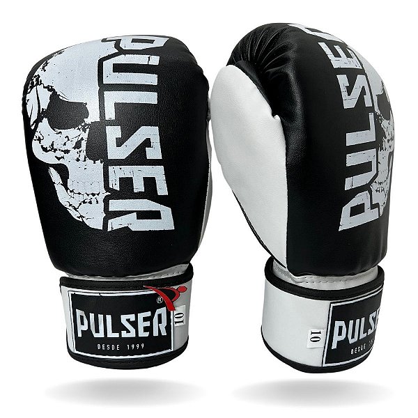 Luva de Boxe / Muay Thai 10oz PU - Preto com Branco Caveira - Pulser