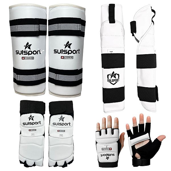 KIT PROTETOR CANELEIRA + MEIA + ANTEBRAÇO C/ COTOVELEIRA + LUVA DE TAEKWONDO - SULSPORT