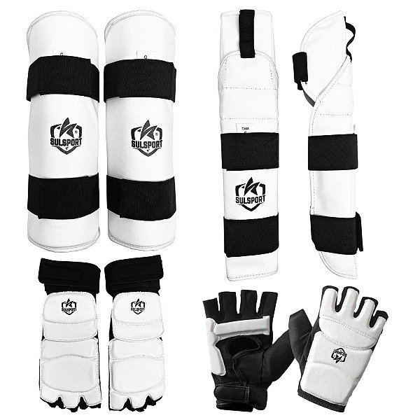 KIT PROTETOR CANELEIRA + MEIA + ANTEBRAÇO C/ COTOVELEIRA + LUVA DE TAEKWONDO - SULSPORT