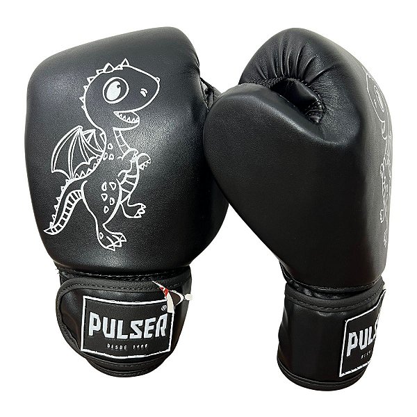 LUVA 06OZ PU INFANTIL - PRETO COM BRANCO DRAGÃO - PULSER