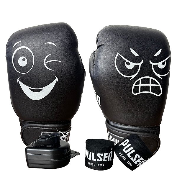 KIT LUVA 06OZ INFANTIL + BANDAGEM + BUCAL - PRETO DIVERTIDA - PULSER