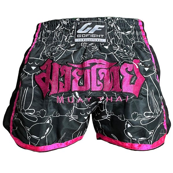 SHORT FIGHT MUAY THAI - CATS PINK BLACK - GO FIGHT