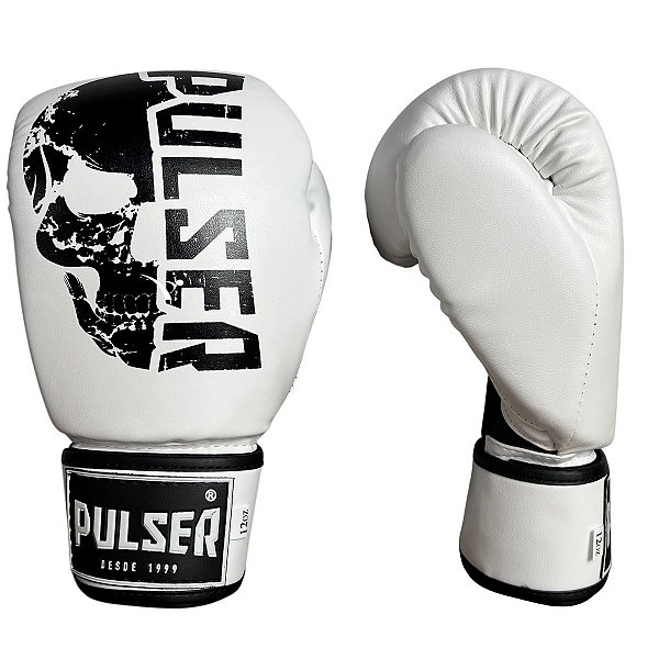 LUVA 12OZ PU - BRANCO COM PRETO CAVEIRA ADOMA - PULSER