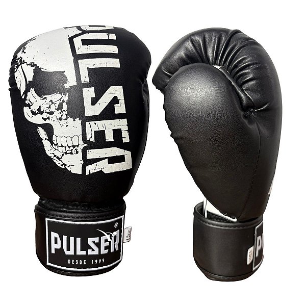 LUVA 12OZ PU - BRANCO COM PRETO CAVEIRA ADOMA - PULSER