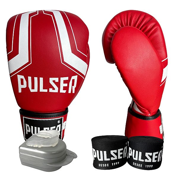 KIT LUVA 14OZ + BANDAGEM + BUCAL - VERMELHO IRON - PULSER