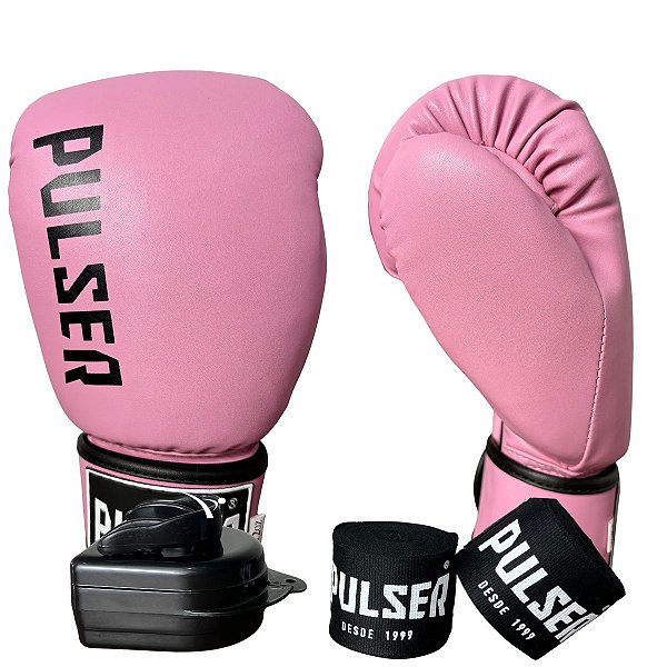 KIT LUVA 12OZ + BANDAGEM + BUCAL - ROSA PRETO MINIMAL - PULSER
