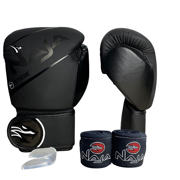 KIT LUVA 16OZ + BANDAGEM + BUCAL EXTREME - PRETO - NAJA