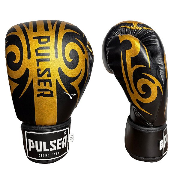 LUVA 10OZ PU - PRETO COM DOURADO TRIBAL ADOMA - PULSER