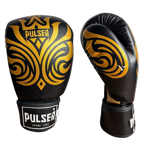 LUVA 16OZ PU - PRETO COM DOURADO GOLD ADOMA - PULSER