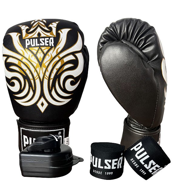 KIT LUVA 16OZ + BANDAGEM + BUCAL - PRETO IMPERIAL - PULSER