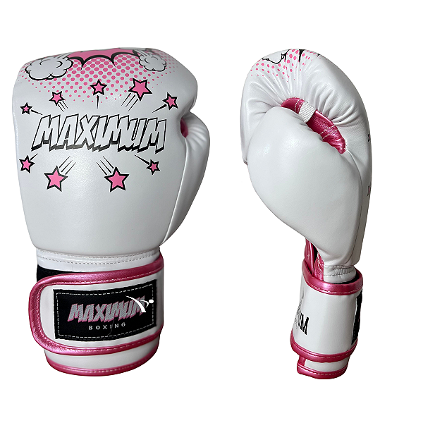 LUVA 6OZ INFANTIL - BRANCO COM ROSA - MAXIMUM