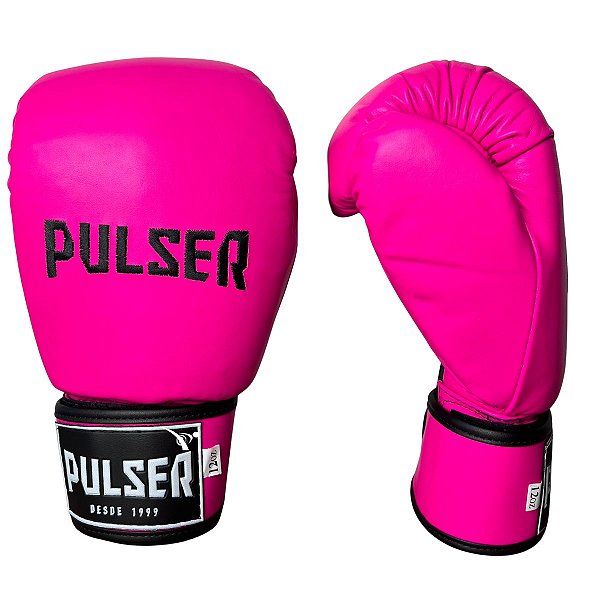 LUVA 12OZ COURO - ROSA COM PRETO BORDADO ADOMA - PULSER