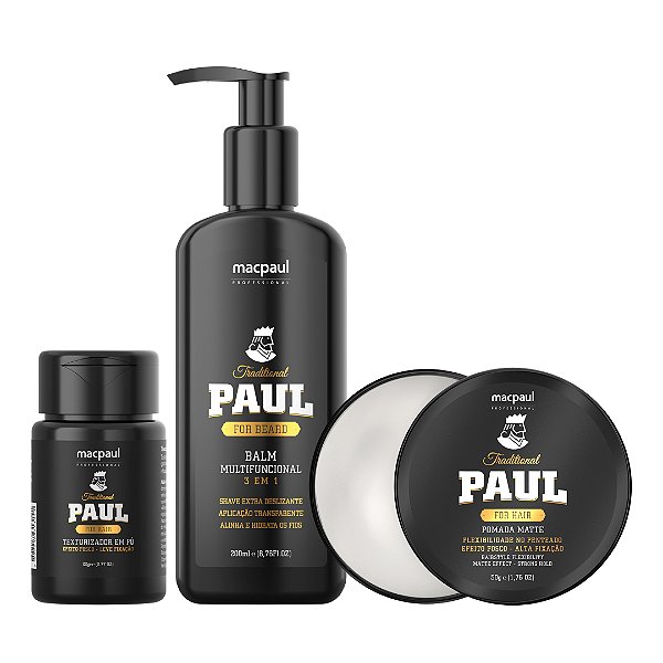 Kit Finalizador Cabelo e Barba Balm Pomada e Texturizador Linha Traditional Paul