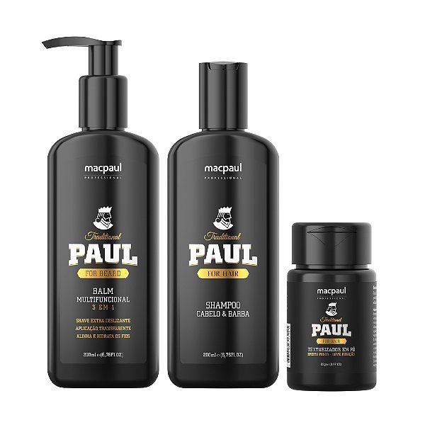 Kit Para Cabelo e Barba Shampoo Balm e Texturizador Traditional Paul