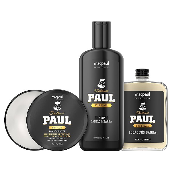 Kit Dynamic Shampoo Pomada e Loção Pós Barba Traditional Paul