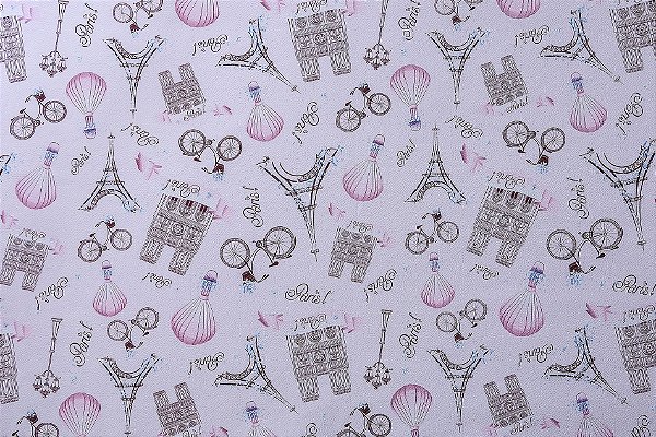 Sintético Corano Estampado Romantic Paris Rose (6432) - 1,40Mt de Largura