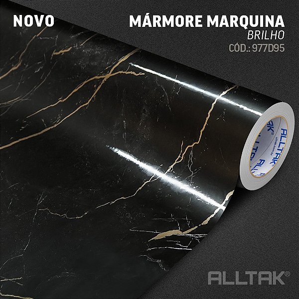 Revestimento Vinílico Mármore Marquina Preto Brilho - 1,20mt de Largura
