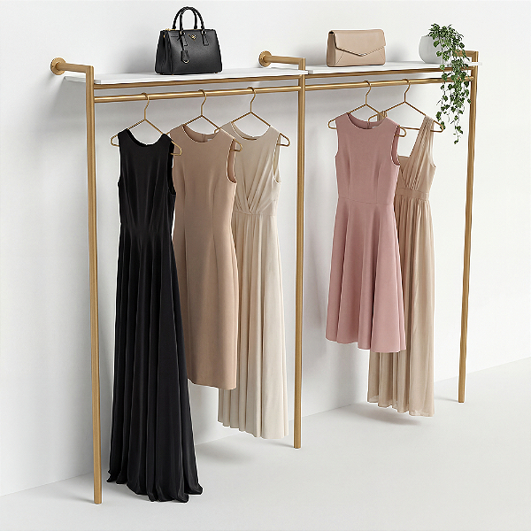 Arara para Vestidos Tiger 300 - Cabideiro de Parede com Prateleira para Lojas e Showrooms