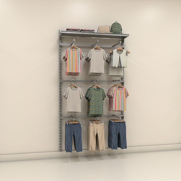 Arara de Parede Conjunto TH Magazine com Prateleira e 9 Cabideiros RT