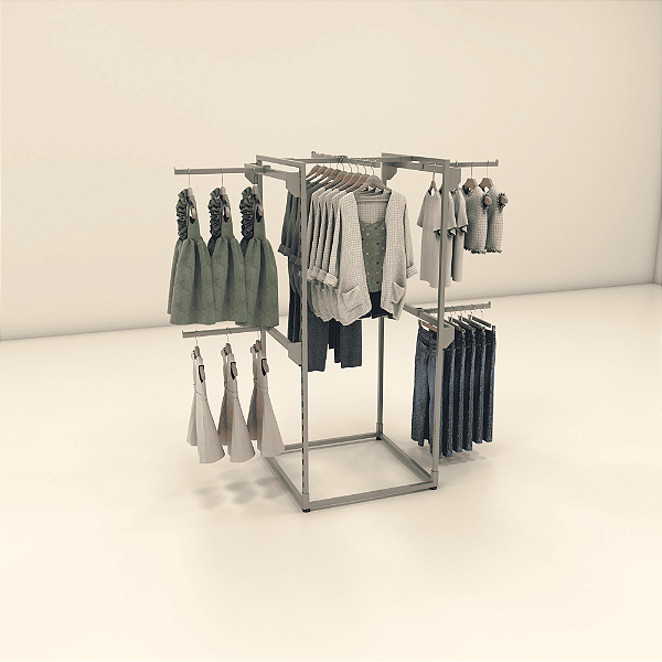 Arara centro de loja magazine AR 30 - ilha Modular para vestuário.