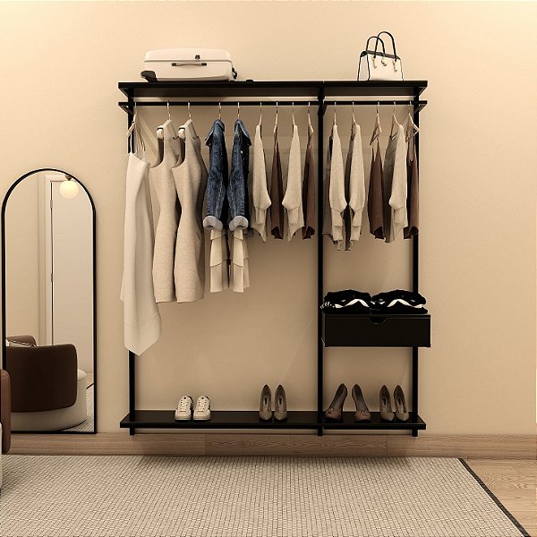 Closet Modular Malta 180 com Gaveteiro e Prateleiras