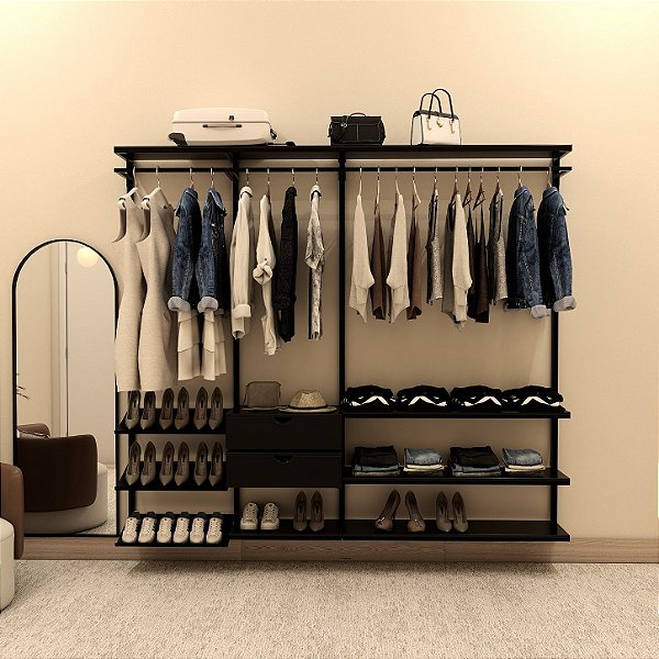 Closet Modular Malta CR 240 com Gaveteiros e Prateleiras