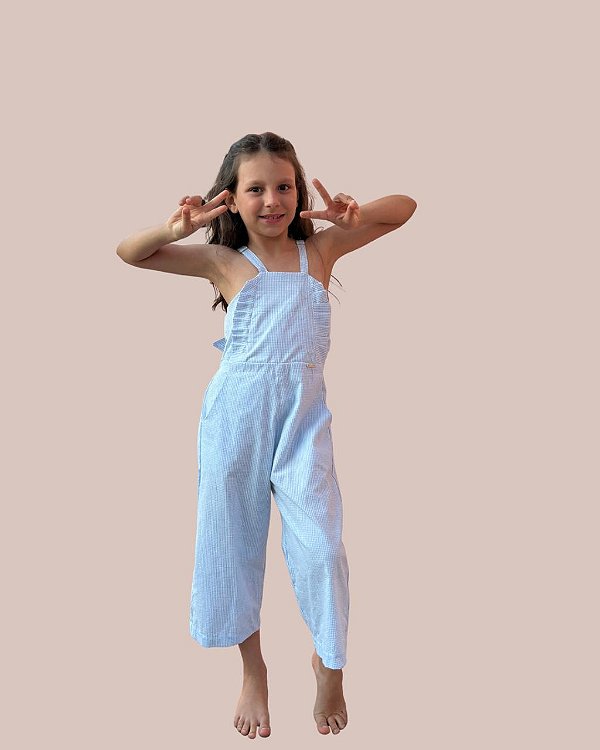 Macacão Xadrez Azul Céu Pantacourt