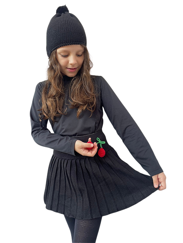 SAIA INFANTIL TRICÔ PRETA CEREJA
