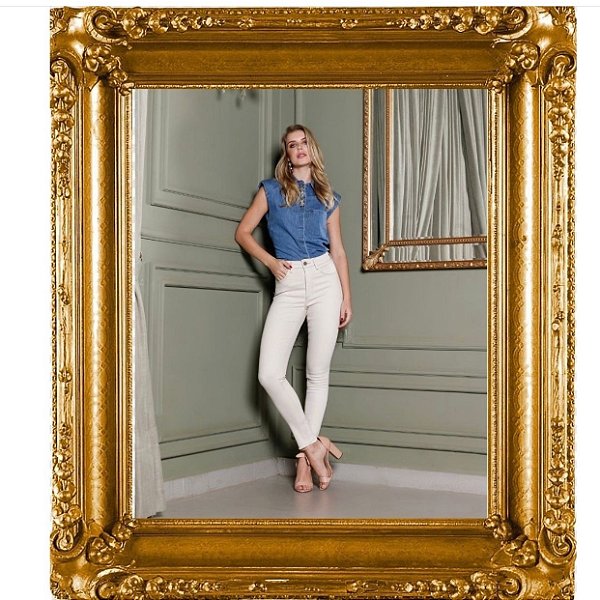 Calça Color Skinny Cintura Alta, Barra Corte a Laser