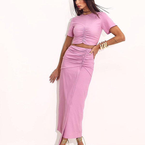 Conjunto Blusa e Saia Rosa Mauva