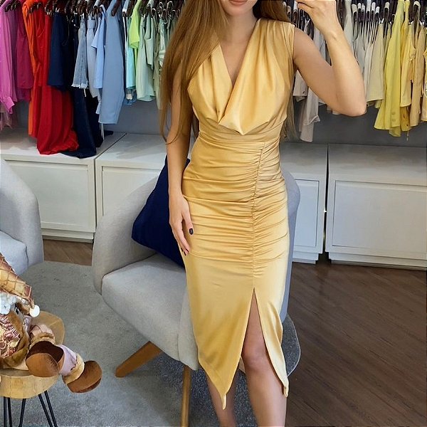 Vestido Drapeado Dourado