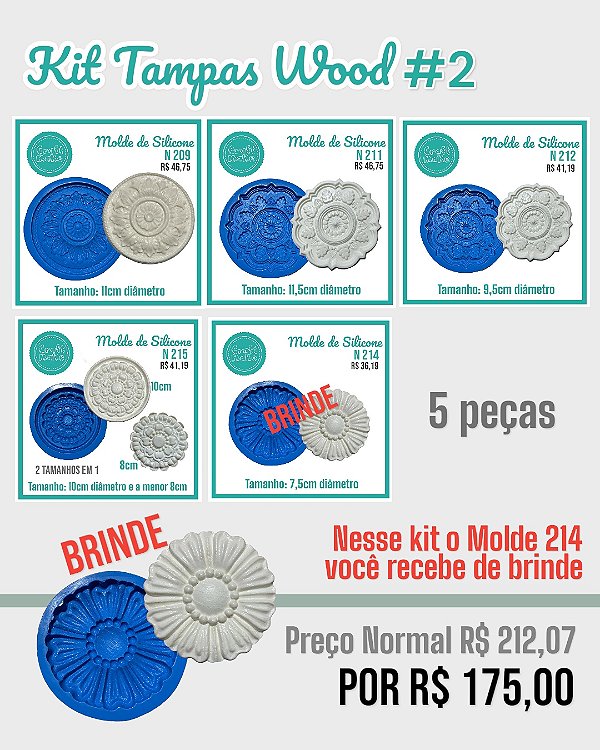 Kit Tampas para Biscuit - Wood 4 pçs + brinde
