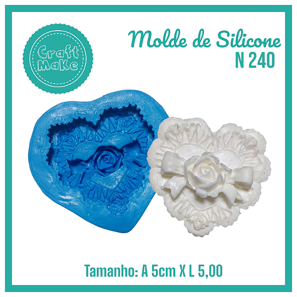 Molde de Silicone 240 - Coração com Rosa