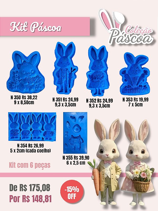 Kit Páscoa 2026 (Moldes de Silicone 6 peças)