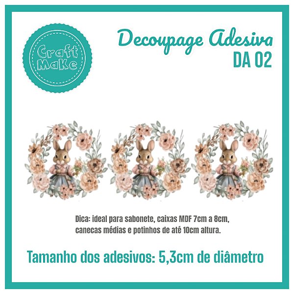 Decoupage Adesiva - DA 02 - Coelha Vintage Vestido Azul e Rosa