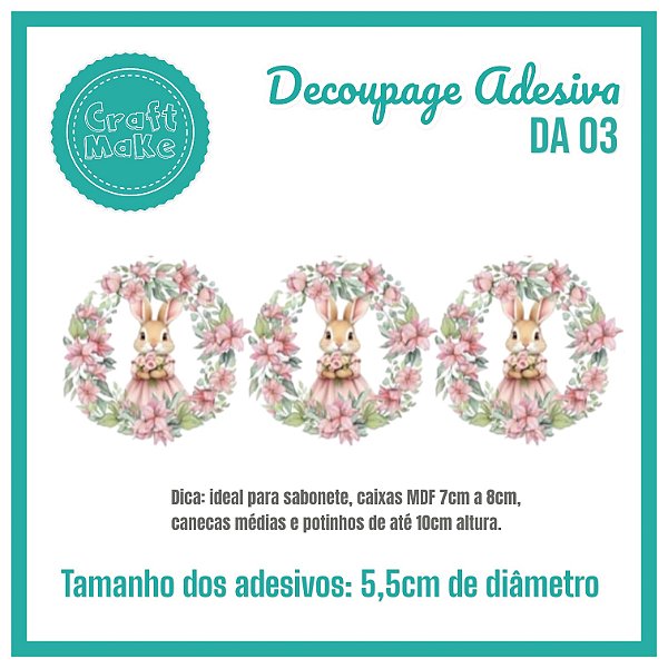 Decoupage Adesiva - DA 03 - Coelha Vintage Vestido Rosa