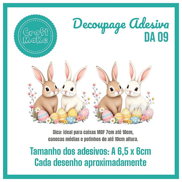 Decoupage Adesiva - DA 09 - Coelhos Ovinhos