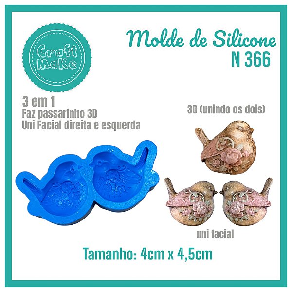 Molde de Silicone - Molde 366 - Passarinho 3D Flores